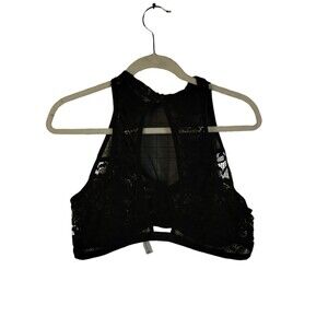 Bralette Women's 2XL Black Embroidered Lace Satin Bow Tulle Netting  Back Hook
